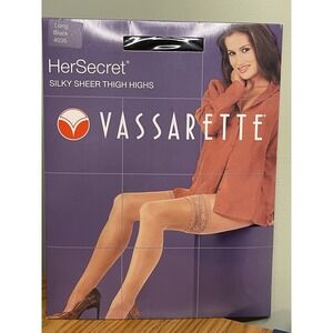 Lot of 2 NEW VASSARETTE Size Long Her Secret Silky Sheer Thigh Highs Black 4035